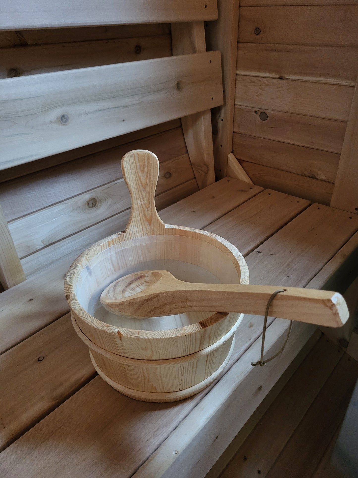 Pine bucket with liner and ladle